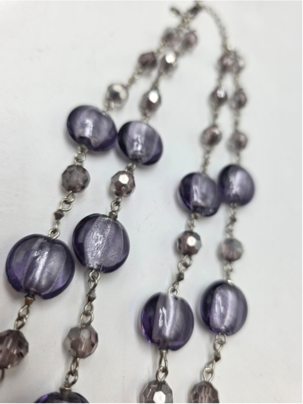 M&S Marks & Spencer Purple Glass Bead Double Strand Statement Necklace - Picture 5 of 10